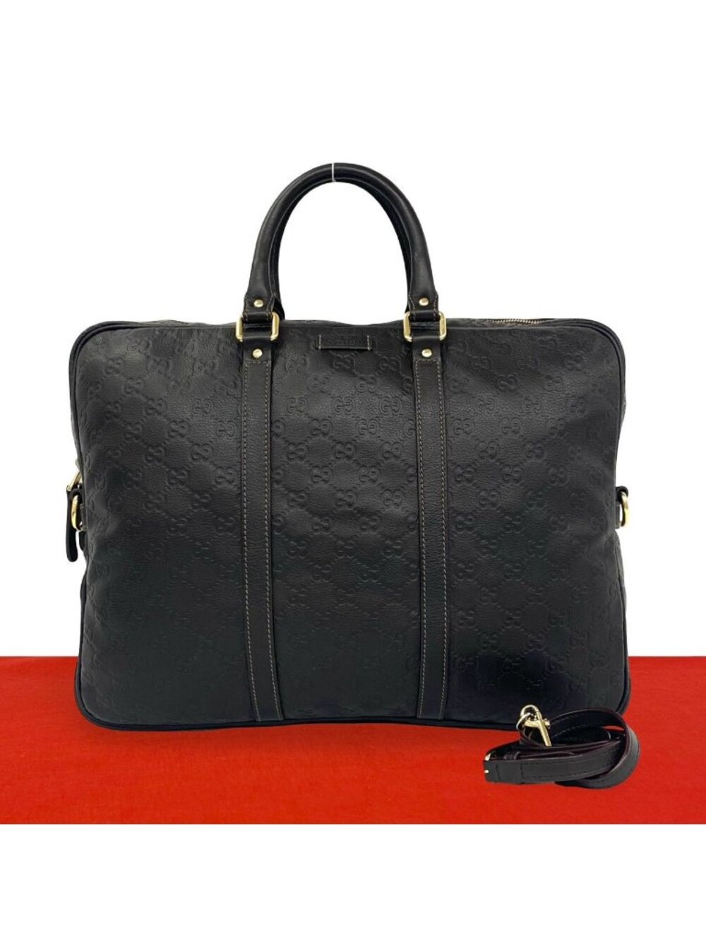 Gucci Guccissima GG Pattern Leather 2-Way Shoulder Bag Business Dark Brown